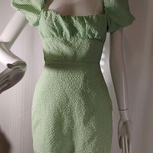 Zara Mint Gingham Puff Sleeve Mini Dress Size Sm